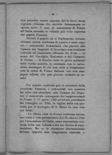 Pro-memoria in risposta alla petizione presentata dal sig. Riccardo Zanella contro il Comando ed il Consiglio nazionale di Fiume